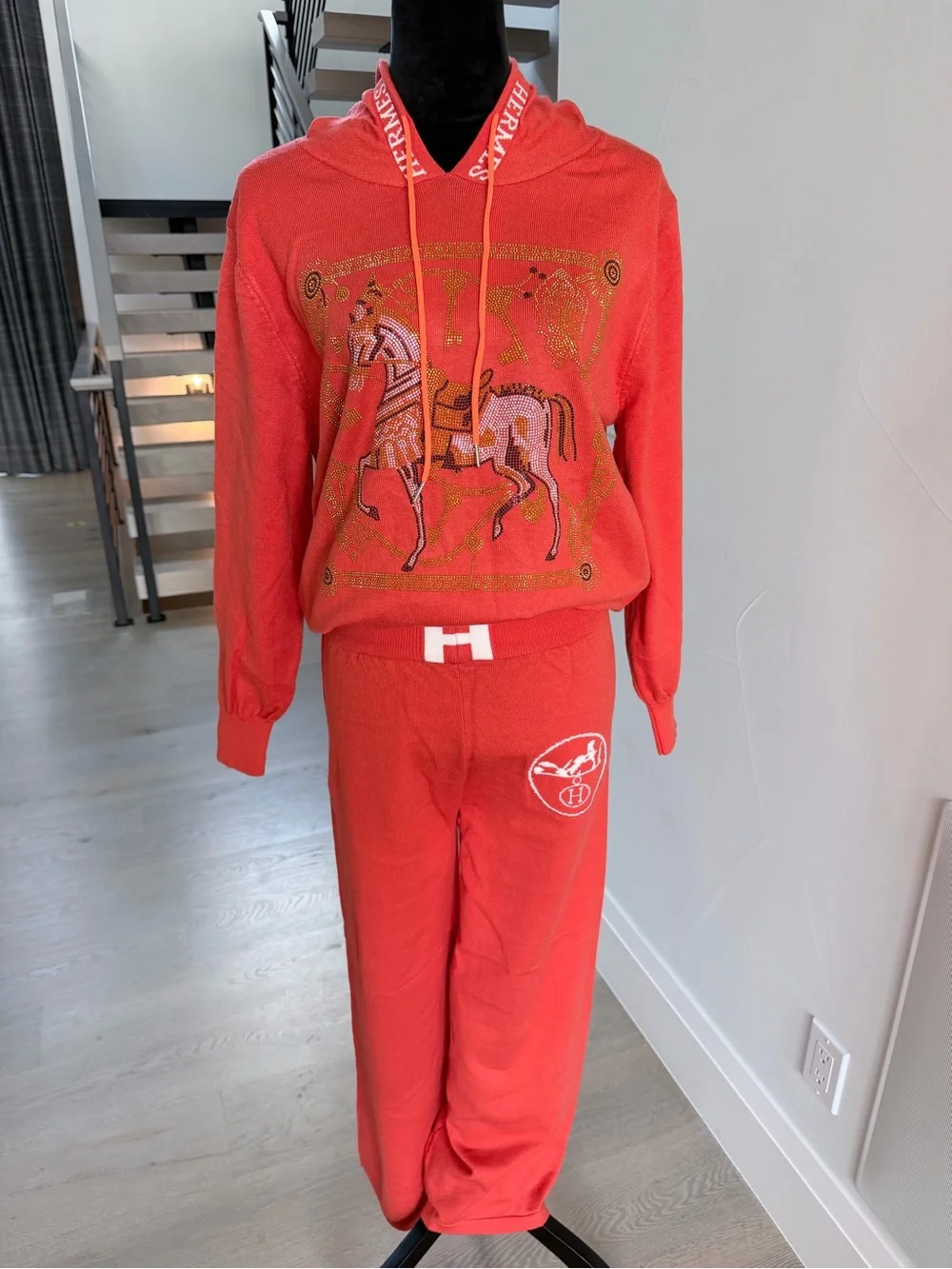 Orange Hoodie & Jogger Set Tracksuit Lounge set with Wide Leg pants size S